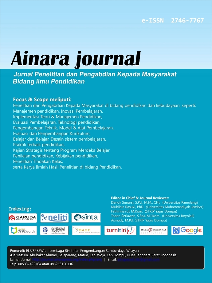 					View Vol. 6 No. 2 (2025): Ainara Journal (Jurnal Penelitian dan PKM Bidang Ilmu Pendidikan)
				
